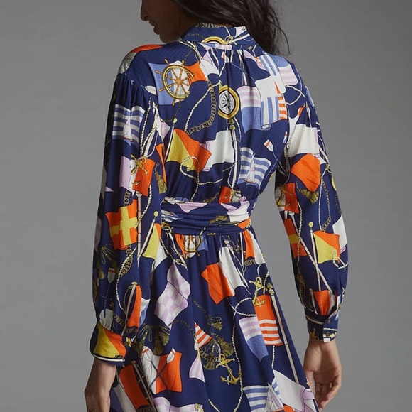 Anthropologie Maeve Shirtdress Buttondown Nautical Navy Sailing Boat Size Small - Picture 4 of 13